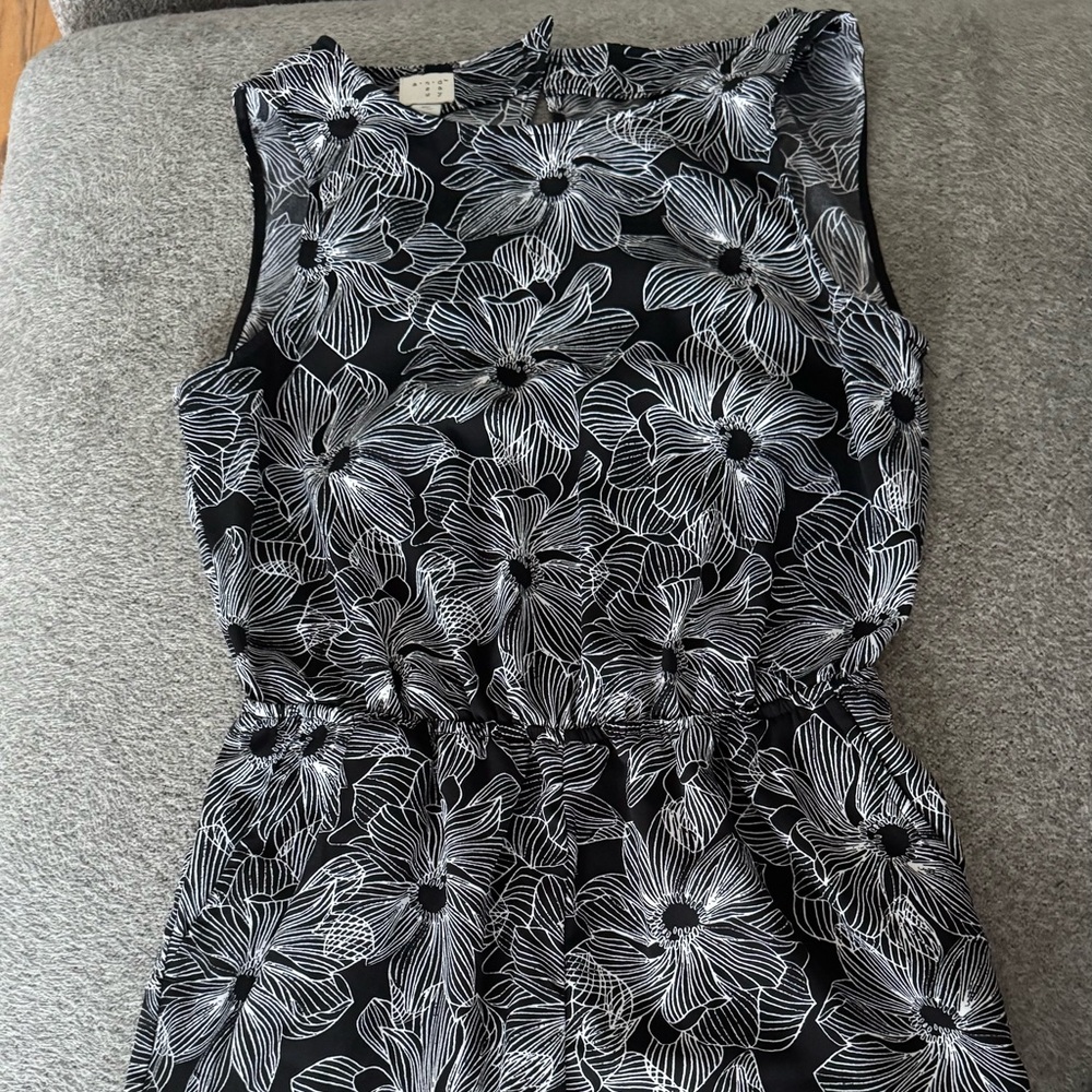 Floral Black and White Sleeveless Dress